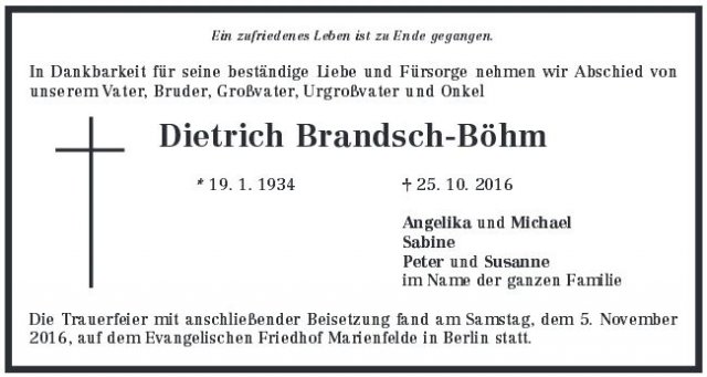 Brandsch-Boehm Dietrich 1934-2016 Todesanzeige